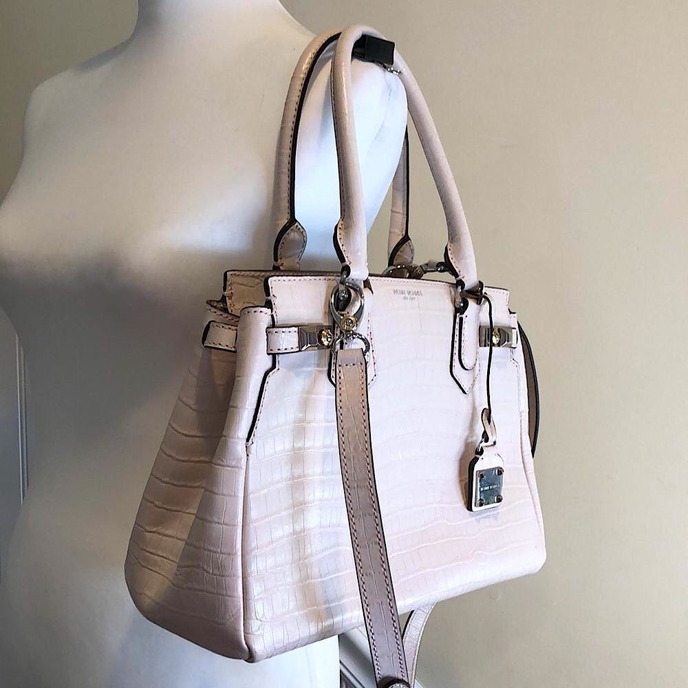 HENRI BENDEL CARLYLE Blush Croc Embossed Top Handle Satchel w/ Strap MINT